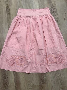 Vintage Women's Pink Embroidered A-Line Skirt MOA U.S.A. Size Large